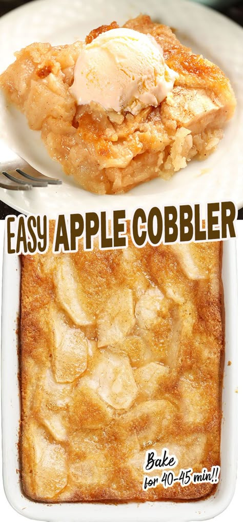 Easy Apple Cobbler - Sugar Apron Apple Pie Cobbler Recipe, Peach Apple Cobbler Recipe, Biscuit Fruit Cobbler, How To Make Apple Cobbler, Apple Cobbler With Apple Pie Filling, Apple Recipes Using Apple Pie Filling, Easy Apple Cinnamon Cobbler, Bisquick Apple Cobbler Easy Recipes, Apple Cobbler Filling Recipe