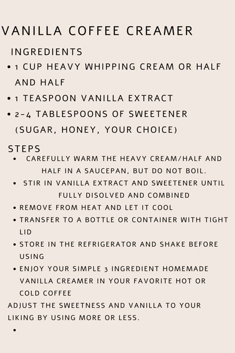 Homemade Creamer For Coffee Heavy Cream, Healthy Vanilla Creamer For Coffee, Heavy Cream Creamer, Coffee Creamer Recipe Heavy Cream, Easy Homemade Coffee Creamer, Heavy Cream Coffee Creamer, Homemade Coffee Creamer With Heavy Cream, Coffee Creamer With Heavy Cream, Morning Shots