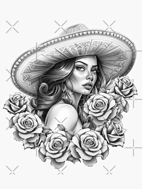 Chicana Coloring Pages, Lowrider Drawings, Rose Drawings, Aztec Tattoos Sleeve, Aztec Drawing, Chicanas Tattoo, Mexican Tattoo, Evil Tattoo, Mexican Art Tattoos