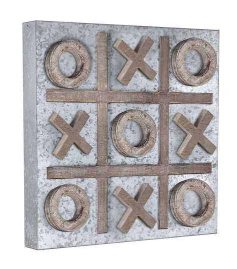 Tic Tac Toe Board, Wall Game, Shabby Chic Wall Decor, Game Room Basement, Wood Games, Youth Room, Game Room Ideas, Tic Tac Toe Game, Silver Wood