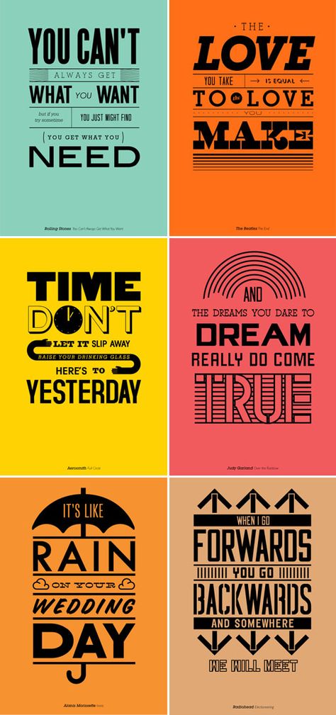 Great Type Posters..must make into some framed pics to spread the music thru the house Famous Lyrics, Lyric Poster, Typographic Poster, Type Posters, Poster Layout, Music Design, Typographic Design, Typography Letters, Typography Inspiration