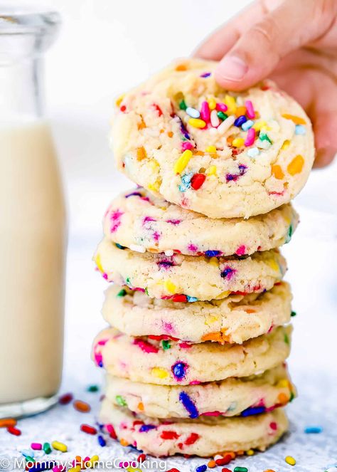 Cookies With Cake Mix Boxes, Cookies Using Cake Mix Boxes, Cookies With Cake Mix, Funfetti Cookie Recipe, Funfetti Cake Mix Cookies, Pear And Almond Cake, Eggless Cookie Recipes, Confetti Cookies, Eggless Cookies