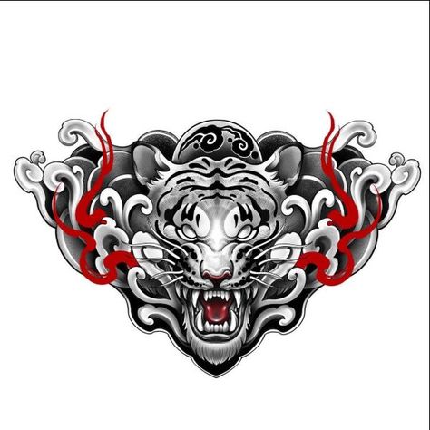 Tato Irezumi, Foo Dog Tattoo Design, Tato Mandala, Chest Tattoo Drawings, Tato Flash, Full Chest Tattoos, Japanese Tiger Tattoo, Foo Dog Tattoo, Traditional Tattoo Designs