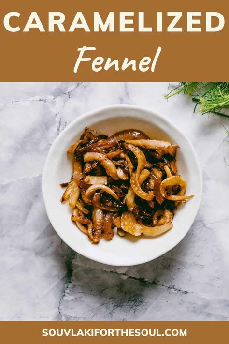 Caramelized fennel is an easy way to add flavour to everything from salads to soups. Get the delicious recipe here! Fennel Recipes Sauteed, Caramelized Fennel, Greek Side Dishes, Soul Recipes, Fennel Recipes, Budget Recipes, Health Nut, Vegetarian Meals, Easy Salads