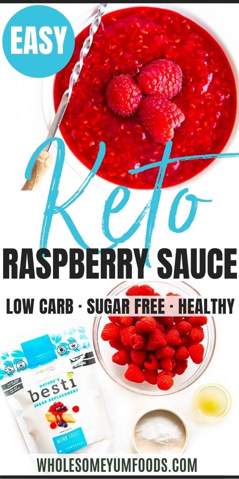 Keto Raspberry Sauce Recipe - Spoon this sweet, sugar-free keto raspberry sauce recipe over pancakes, cheesecake, and more! Made with just 3 ingredients + ready in 10 minutes. #wholesomeyum Keto Raspberry Jam, Keto Camping, Raspberry Sauce Recipe, Keto Raspberry, Camping Meal, Sugar Free Jam, Backpacking Meals, Keto Sauces, Low Carb Sauces