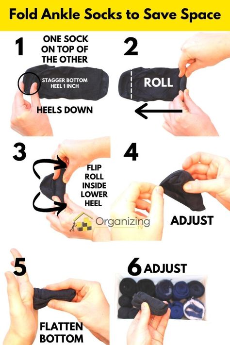 How to Fold Ankle Socks Fast: Step-by-step guide + video – Organizing.TV Folding Ankle Socks, How To Fold No Show Socks, Sock Folding Hack, Folding No Show Socks, How To Fold Ankle Socks, Best Way To Fold Socks, How To Fold Socks To Save Space, How To Fold Socks, Fold Ankle Socks