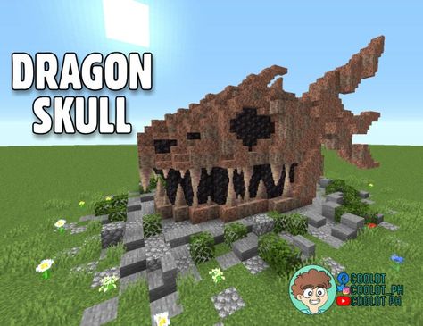 Dripstone House Minecraft, Dripstone Minecraft, Minecraft Dragon Skull Build, Minecraft Dripstone, Minecraft Skull Build, Minecraft Dragon Statue, Minecraft Landscaping, Minecraft Skull, Mountain Castle