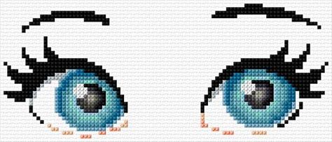 Cross Stitch Eye Pattern, Eye Cross Stitch Pattern, Eye Cross Stitch, Cross Stitch Calculator, Disney Eyes, Alphabet Patterns, Cross Stitch Alphabet Patterns, Pixel Drawing, Stitch Flowers