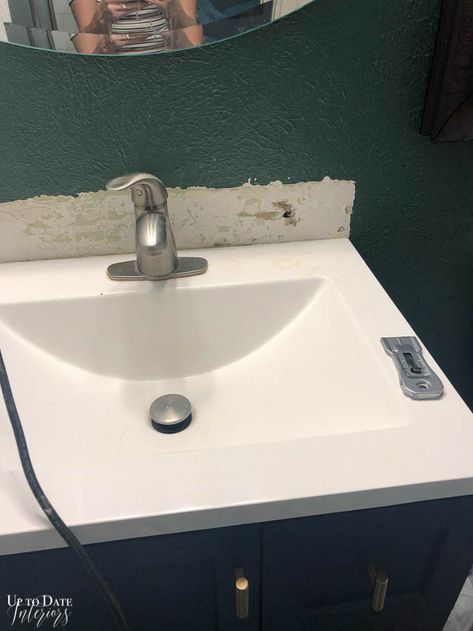 Removing Tile From Wall, Backsplash Bathroom Sink, Remove Tile Backsplash, Remove Tile, Easy Bathroom Updates, Vanity Backsplash, Tile Backsplash Bathroom, Above Sink, Tile Removal