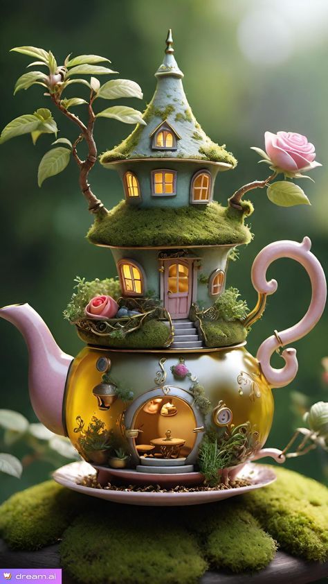 Teapot House, Old Pots, Colourful Living Room Decor, Colored Pencil Artwork, Fantasy Magic, Good Morning Beautiful Pictures, Whimsical Paintings, Landscape Photography Nature, Fantasy House