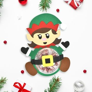 Abbi Kirsten Collections Christmas Candy Holders, Elf Boy, Elf Crafts, Elf Svg, Elf Girl, Candy Ornaments, Girl Elf, Flower Wall Backdrop, Ornament Svg