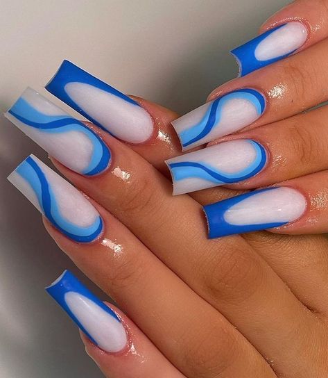 Medium Size Nails Acrylic Blue, Cna Nails, Medium Size Nails Acrylic, Medium Square Acrylic Nails Designs, Dope Blue Nails, Blue Acrylic Nails Coffin, Diy Acrylic Nails, Blue Acrylic Nails, Edgy Nails