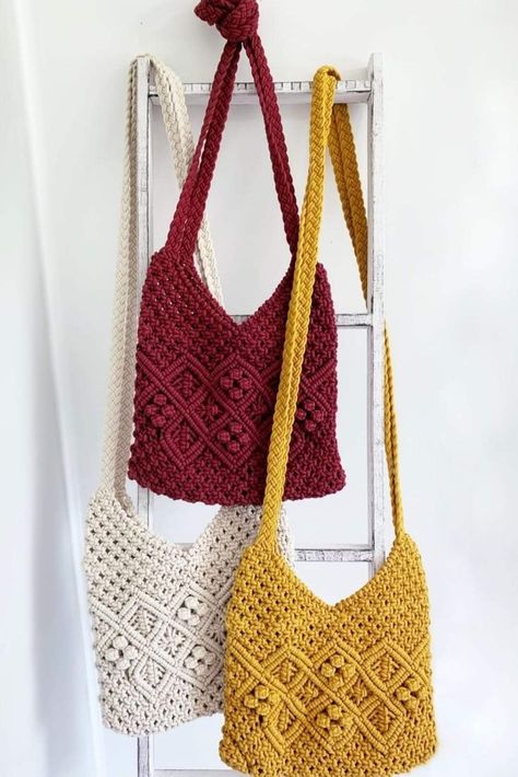 Macrame Bag Diy, Macrame Tas, Simpul Makrame, Knot Macrame, Pola Macrame, Makramee Diy, Macrame Purse, Popular Crafts, Diy Handbag