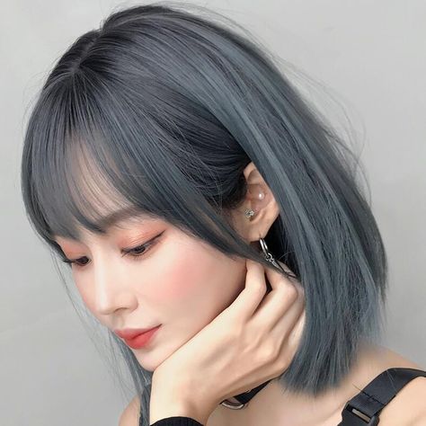 Harajuku Natural Straight Wig yv43311 | Youvimi Ash Blue Grey Hair Color, Blue Ash Hair Color, Ash Blue Hair Color Highlights, Ash Gray Hair Color Short Hair, Korean Blue Hair, Gray And Blue Hair, Grey Blue Hair Color, Ash Blue Hair Color, Grey And Blue Hair