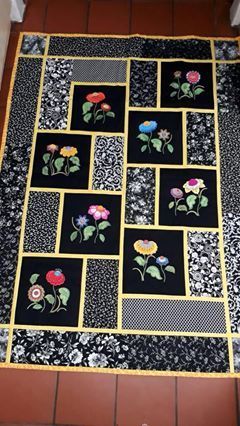 No automatic alt text available. | Quilts, Fabric panel quilts, Quilt patterns Two Colour Quilts, Black And White Quilt, Colchas Quilting, Panel Quilt Patterns, Quilt Panels, Fish Quilt, Fabric Panel Quilts, Big Block Quilts, Stained Glass Quilt