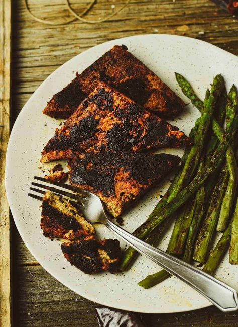 Plant Based Breakfast Recipes, Blackened Tofu, Labor Day Recipes, Tofu Steaks, Tofu Seasoning, Breakfast Alternatives, Vegan Pulled Pork, Tofu Steak, Oven Roasted Asparagus