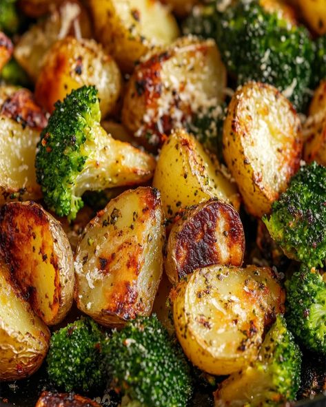 Easy Roasted Potatoes and Broccoli Recipe | Simple & Tasty Roasted Potatoes Carrots And Green Beans, Roasted Potato And Veggies, Potato And Brussel Sprouts Roasted, Microwave Roasted Potatoes, Potatoes And Broccoli Air Fryer, Sides With Broccoli, Potato Recipes Side Dishes Ovens, Roasted Potato And Broccoli Recipes, Roasted Broccoli And Potatoes Sheet Pan