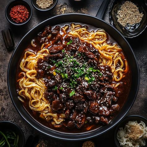 Discover what does jjajangmyeon taste like, the savory Korean-Chinese noodle dish with a rich black bean sauce. Get it fresh at Mukbang Shows Chinese Noodle Dishes, Black Bean Paste, Bean Sauce, Noodle Dish, Pickled Radishes, Chinese Noodles, Black Bean Sauce, Chinese Dishes, Bean Paste