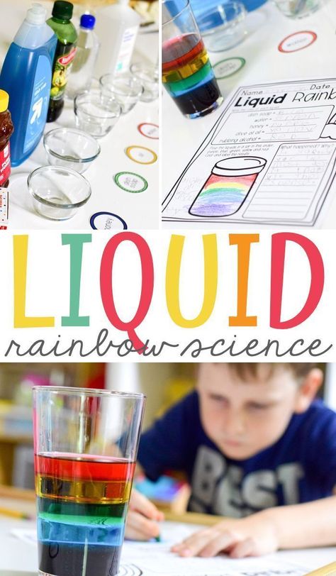 Liquid Rainbow Science is a great science experiment for elementary students to teach the density of different liquids. The free printable fits perfectly in your students' science notebook. So come grab the free printable and get started on your liquid rainbow science with your preschooler or kindergartener today. #mjcs #science #scienceexperiments #colors #rainbows #rainbowscience #freeprintable #printable #mrsjonescreationstation Rainbow Science Experiment, Rainbow Science, Liquid Rainbow, Rainbow Activities, Gratis Printables, 1st Grade Science, Science Notebook, Kid Experiments, Science Activities For Kids