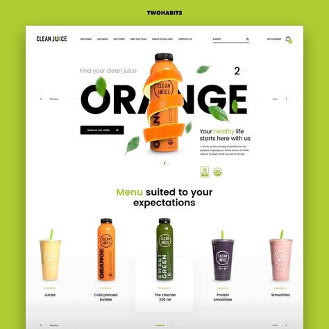 Clean Juice Web Design Landing Page — Landing page a juice bar that is actually healthy! With locations nationwide, his 100%… Juice Website, Clean Juice, Desain Ux, Bar Website, Clean Web Design, Sainte Chapelle Paris, Food Web Design, Web Design Quotes, Web Design Mobile