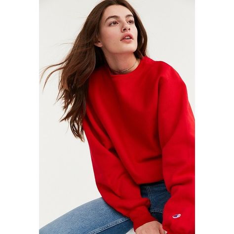 Champion Reverse Weave Crew-Neck Sweatshirt ($45) ❤ liked on Polyvore featuring tops, hoodies, sweatshirts, crew neck sweatshirts, long sleeve sweatshirt, crew neck pullover sweatshirt, crew-neck sweatshirts and crew neck pullover Red Crewneck Outfit, New York Clothes, Hoddies Outfits, Crewneck Outfit, Red Crew Neck, Red Long Sleeve Tops, Champion Pullover, Red Crewneck, Red Sweatshirt