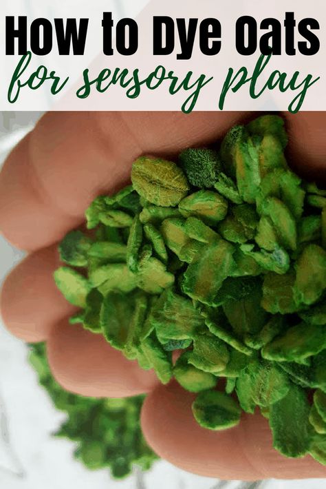 How to Dye Oats for Sensory Play - Views From a Step Stool Rainforest Sensory Activities, Swamp Sensory Bin, Forest Sensory Play, Jungle Sensory Play, Nature Sensory Play, Rainforest Activities For Toddlers, Rainforest Sensory Bin, Jungle Sensory Bin, Narnia Activities