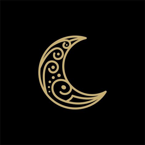 Gold Golden Crescent moon With Asian Ethnic Batik Motif Logo Design Crescent Moon Logo, Batik Motif, Festival Logo, Moon Logo, Vector Art Design, Moon Festival, Cityscape Photos, Free Vector Graphics, Background Banner