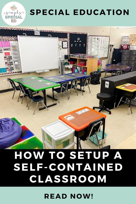 How to Setup a Self-Contained Classroom - Simply Special Ed Sped Classroom Centers, Structured Learning Classroom Setup, Self Contained Room Set Up, Special Education Room Set Up, Msd Classroom Setup, Lld Classroom Special Education, Center Based Classroom Setup, Ed Classroom Set Up, Middle School Sped Classroom Setup