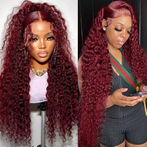 PRICES MAY VARY. 【Deep Wave Lace Front Wigs Human Hair】100% Brazilian virgin human hair wigs for women. glueless wigs human hair pre plucked natural hairline with small knots, baby hair around, looks more natural, the frontal wigs human hair can last longer time with proper care. 【Burgundy 13x4 Frontal Wigs Human Hair】Red wig, beautiful and fashion, make you charming and elegant, we use plant extracts to dye the hair, can be straightened and restyled as you like, such as ponytail and hair bun. 【 Burgundy Wet And Wavy Wig, Burgundy Deep Wave, Deep Wave Lace Front Wigs, Red Wig, Hd Lace Frontal, Human Hair Color, Lace Frontal Wigs, Lace Front Wigs Human Hair, Remy Human Hair Wigs