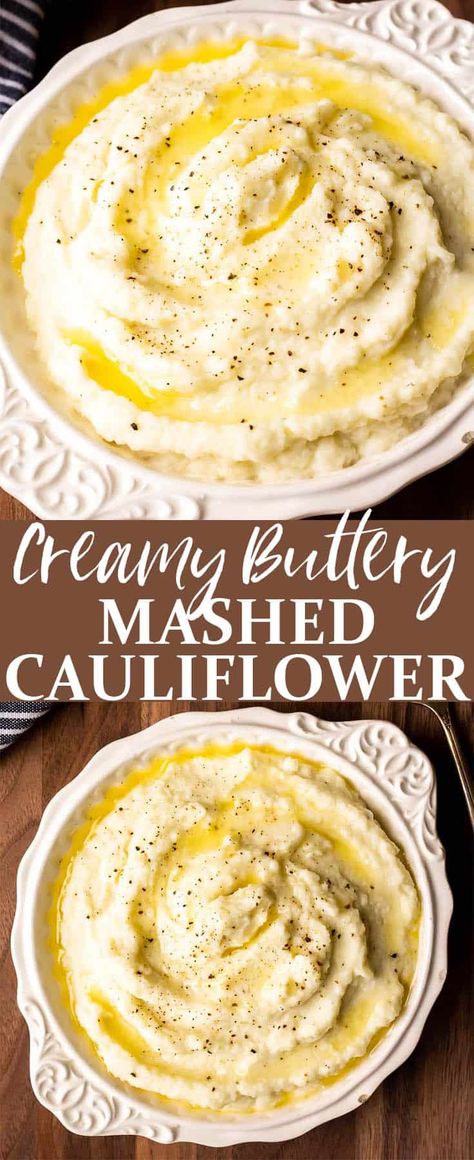 Creamy Mashed Cauliflower is the ultimate low carb side dish. All it takes is 3 ingredients and about 15 minutes to whip up this extra creamy, buttery recipe. There are only 5 grams of net carbs per generous serving, making it also suitable for a keto diet. | #mashedcauliflower #cauliflowersidedishes #sidesdishes #ketosidedishes #ketosides #lowcarbrecipes #mashedcauliflowerrecipe Buttery Recipes, Keto Mashed Cauliflower, Cauliflower Side Dish, Low Carb Side Dish, Mashed Cauliflower Recipe, Creamy Mashed Cauliflower, Low Carb Side, Pasta Side Dishes, Low Carb Sides