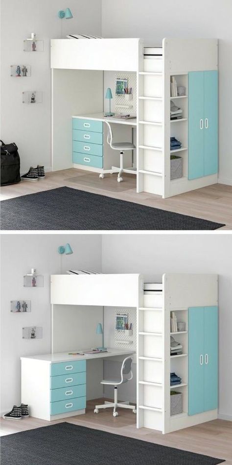 Bed With Desk Underneath, Loft Beds For Teens, Loft Beds For Small Rooms, Bed For Girls Room, For Couples, Loft Bed Plans, Beds For Small Rooms, Bunk Bed With Desk, Diy Loft Bed