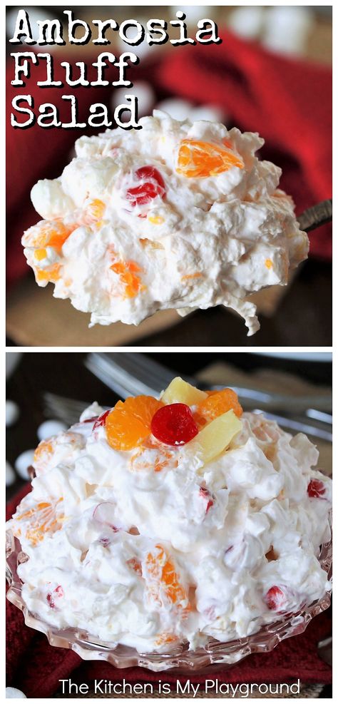 Ambrosia Salad Recipe, Fruit Salad Decoration, The Kitchen Is My Playground, Ambrosia Recipe, Cranberry Fluff, Ambrosia Fruit Salad, Does It Really Matter, Creamy Fruit Salads, Fluff Salad