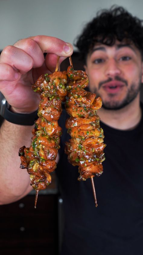 AIR FRYER CHICKEN SKEWERS  — The Golden Balance The Golden Balance, Chicken Skewers, Air Fryer Chicken, Garlic Paste, Seasoning Blend, Butter Sauce, Fresh Cilantro, Wholesome Food, Red Pepper Flakes