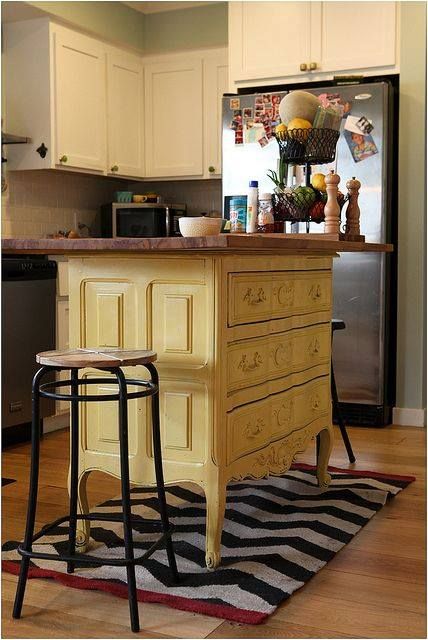 awesome idea - kitchen island made from an old dresser. Casa Country, Diy Kitchen Island, Gorgeous Kitchens, Kitchen Redo, Refurbished Furniture, Flipping Furniture, Redo Furniture, Repurposed Furniture, Refinishing Furniture