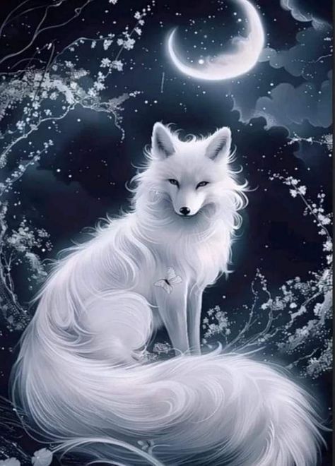 Magical Wolf, Magical Moon, Fox Artwork, Mythical Creatures Fantasy, Mystical Animals, Spirit Animal Art, Wolf Spirit Animal, Canine Art, Cute Fantasy Creatures