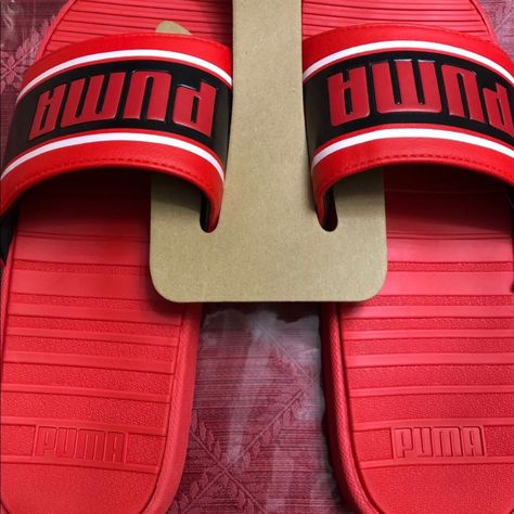 Puma Cool Cat Sport Retro Men’s Slides Brand- Puma Color- High Risk Red- Puma Black-Pa Size- Men’s 8 Condition - Brand New With Rack Awesome Comfy Slides Blazer For Men Wedding, Puma Flip Flops, Puma Shoes Mens, Puma Sandals, Comfy Slides, White Slides Sandals, Mens Slide Sandals, Shoes Puma, Black Slides