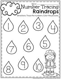 Preschool Number Tracing, Spring Worksheets Preschool, Tracing Preschool, Preschool Counting Worksheets, April Preschool, Preschool Patterns, Preschool Weather, Preschool Counting, Weather Theme