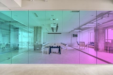 Dichroic Film, Window Graphics, زجاج ملون, Glass Walls, Film Design, Window Films, Workspace Design, Glass Film, Dichroic Glass