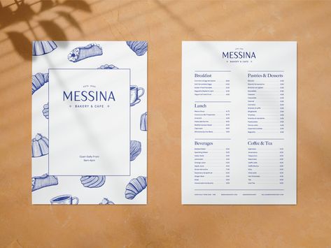 Messina Menu Breakfast Pastries, Pastry Desserts, Bakery Cafe, Design Jobs, Messina, Freelance Graphic Design, Job Opening, Menu Design, Web Development Design