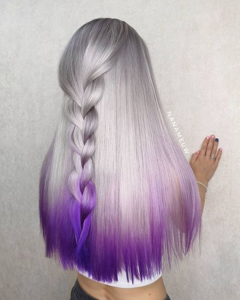 Pretty Plum dip dye by the talented @nanameuw - Try our Mercury Pack to get 3 pink-based purples in a bundle with our Marble Moon tint brush #lunartides #ombre #dipdye Purple Hair Tips, Pastel Purple Hair, Diy Hair Dye, Silver White Hair, Hair Dye Tips, Dip Dye Hair, Violet Pastel, Diy Hair Color, Haute Hair