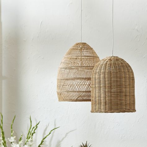 Stairway Lighting Hanging, Light Temple, Rattan Lighting, Spotlights Ceiling, Boho Bedroom Furniture, Temple Of Light, Rose Bay, Rattan Shades, Rattan Pendant