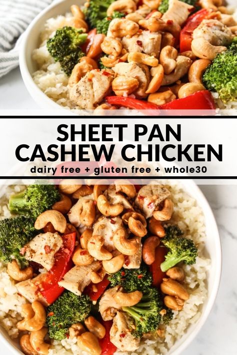 Serve up this easy Sheet Pan Cashew Chicken on any busy weeknight! Chicken, cashews, broccoli, red pepper, and the tastiest 4-ingredient sauce ever. Sheet Pan Cashew Chicken, Broccoli Red Pepper, Weeknight Chicken, Sheet Pan Dinners Recipes, Recipe Sheets, Pan Dinners, Cashew Chicken, Pan Recipes, Sheet Pan Dinners