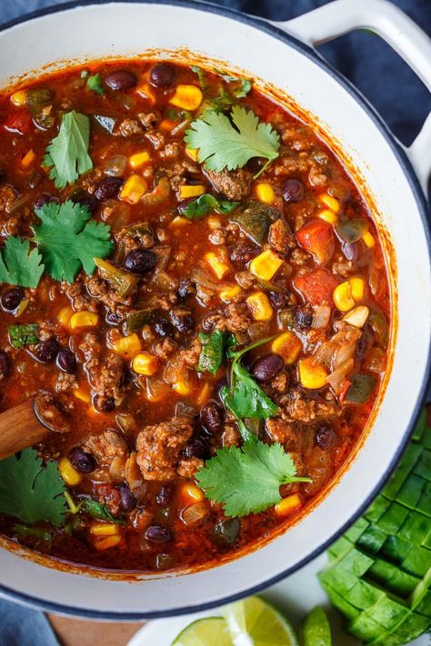 Taco soup is a hardy, flavorful, and versatile one-pot dish packed with healthy ingredients, perfect for a comforting and satisfying meal. Vegetarian adaptable and gluten-free. Vegetarian Taco Soup Recipe, Vegan Taco Soup, Slow Cooker Taco Soup, Party Dinners, Meal Vegetarian, Crock Recipes, Feasting At Home, Easy Taco Soup, Lentil Tacos