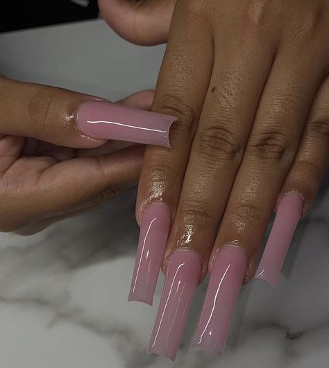 Full Set Nails Acrylic One Color, Nut Pink Nails, Long Square Acrylic Nails Pink Simple, Light Pink Long Acrylic Nails, Long Tapered Nails, Pink Tapered Square Nails, Light Pink Nails Acrylic, Acrylic Nails Solid Color, Clear Pink Acrylic Nails