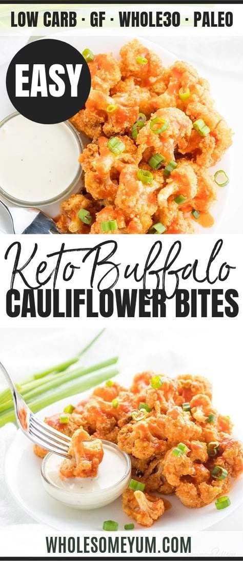 Baked Healthy Buffalo Cauliflower Bites Wings Recipe - Paleo & Keto Keto Buffalo Cauliflower, Healthy Buffalo Cauliflower, Baked Buffalo Cauliflower Bites, Cauliflower Baked, Cauliflower Dip, Buffalo Cauliflower Recipes, Baked Buffalo Cauliflower, Vegan Buffalo Cauliflower, Buffalo Cauliflower Bites