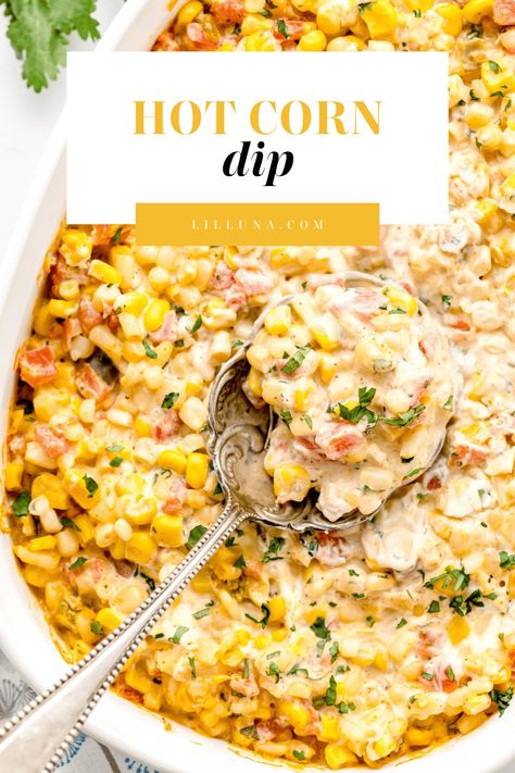 Perfectly spiced hot corn dip is deliciously chunky and perfect for dipping. Serve it as an appetizer or side! #corndip #hotcorndip #dip #appetizer Hot Dips, Hot Corn Dip, Cream Cheese Corn, Corn Dip Recipes, Chili Cheese Dips, Hot Corn, Corn Dip, Cream Cheese Dips, Dip Recipes Easy