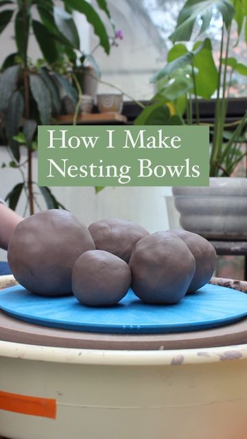 Hope Limyansky-Smith on Instagram: "🐦 Nesting Bowls🐦 One of the harder topics for #OcThrowBer Here’s how I make them! 🐦My clay weighty from largest to smallest was: 2.5 pounds, 2 pounds, 1.5 pounds, 1 pound, 0.5 pound 🐦No, I did not give you the sizes of every bowl- and there’s a reason! We all throw differently. To make a set of nesting bowls sit flush, you really need to measure as you go. I may leave more clay at the bottom of a bowl then you do- there for if you follow my measurements an Nesting Bowls Pottery, Pottery Mixing Bowls, Nesting Bowls Ceramic Ideas, Pottery Nesting Bowls, Nesting Bowls Ceramic, Salad Bowl Ideas, Diy Ceramic Bowl, Glazing Inspiration, How To Make Ceramic