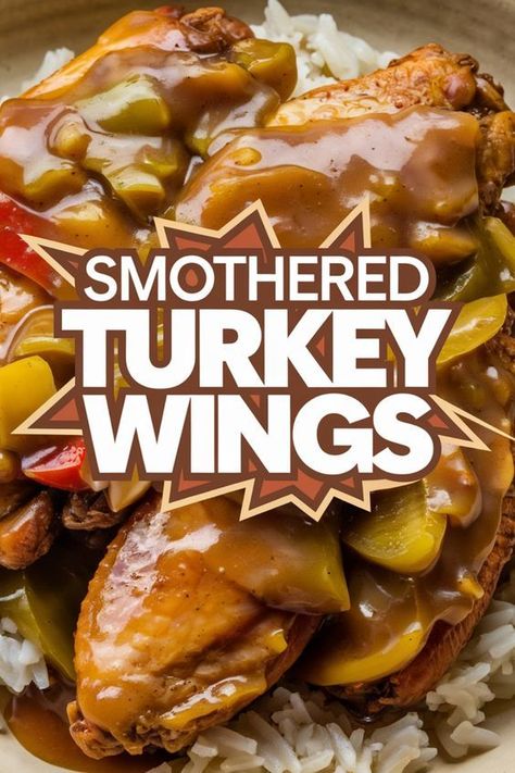 Indulge in the ultimate comfort food with our authentic Smothered Turkey Wings recipe straight from the heart of soul food cooking. Our mouthwatering dish features tender turkey wings bathed in rich, seasoned gravy that will satisfy your cravings for home-cooked goodness. If you're seeking a traditional yet flavorful meal that is both comforting and hearty, look no further than our Smothered Turkey Wings recipe. Smothered Turkey Wings Crockpot, Smothered Turkey Wings In Oven, Smothered Turkey Wings Soul Food, Alternative Thanksgiving Recipes, Smothered Turkey Wings Recipe, Alternative Thanksgiving, Turkey Wings Recipe, Turkey Tenderloin Recipes, Smothered Turkey Wings