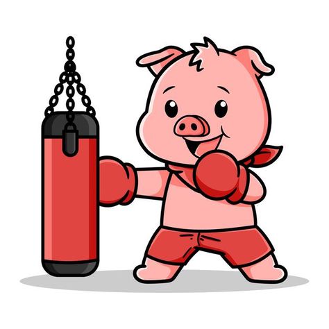 Cute boxing pig design with punching bag... | Premium Vector #Freepik #vector #background #logo #design #nature Punching Bag Drawing, Logo Design Nature, Background Logo Design, Martial Arts Club, Angry Dog, Pig Design, Spongebob Wallpaper, Boxing Girl, Drawing Bag