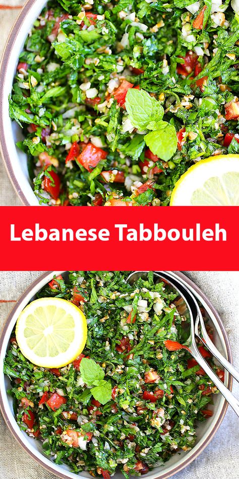 Authentic Tabouli Recipe, Parsley Dishes, Tabulleh Recipe, Lebanese Sides, Tabouli Recipe Lebanese, Authentic Lebanese Recipes, Lebanese Vegetarian Recipes, Turkish Salad Recipes, Lebanese Recipes Authentic